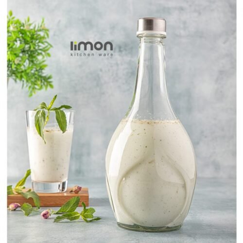 Limon Glass Bottle with Steel Lid 1.1 L (Leaf Design)