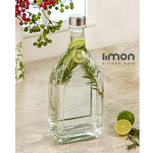 Limon Glass Water Bottle with Steel Lid 1.1 L (Rectangle)
