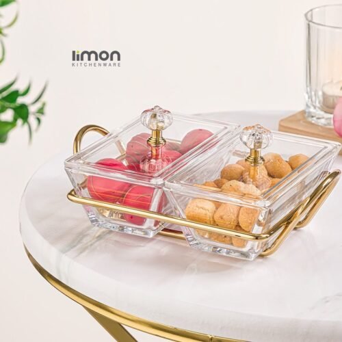 Limon Glass Snack Serving Tray 2-Sections (Rectangular)