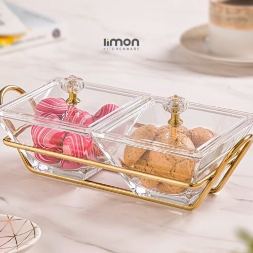 Limon Glass Snack Serving Tray 2-Sections (Square)