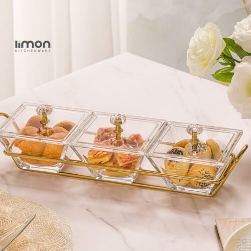 Limon Glass Snack Serving Tray 3-Sections (Square)