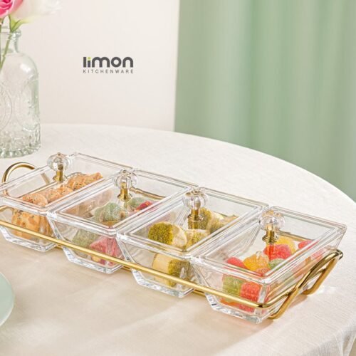 Limon Glass Snack Serving Tray 4-Sections (Rectangular)