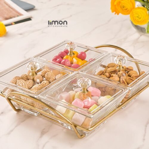 Limon Glass Snack Serving Tray 4-Sections (Square)
