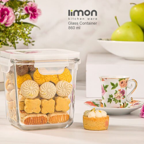 Limon Square Glass Container Four Lock (860-ml)