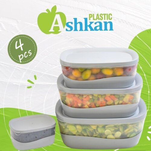 Ashkan Oval Plastic Food Container with Lid 4-Pcs