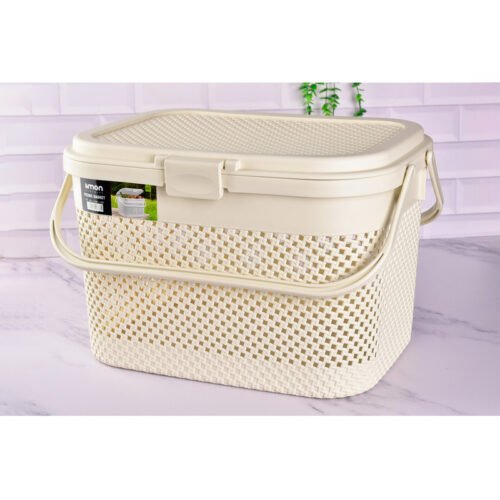 Limon Picnic Basket with Knitted Pattern - Beige