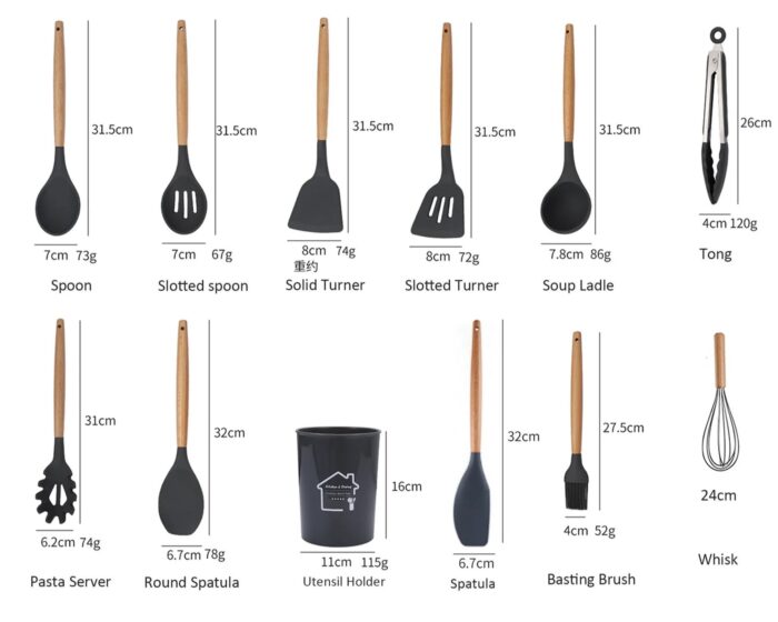 Non-Stick Silicon Kitchen Tool Set 12-Pcs (Utensils) - Image 2