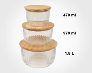 Limon Glass Bowl 3 Pc's Set with Wooden Lid - Image 7