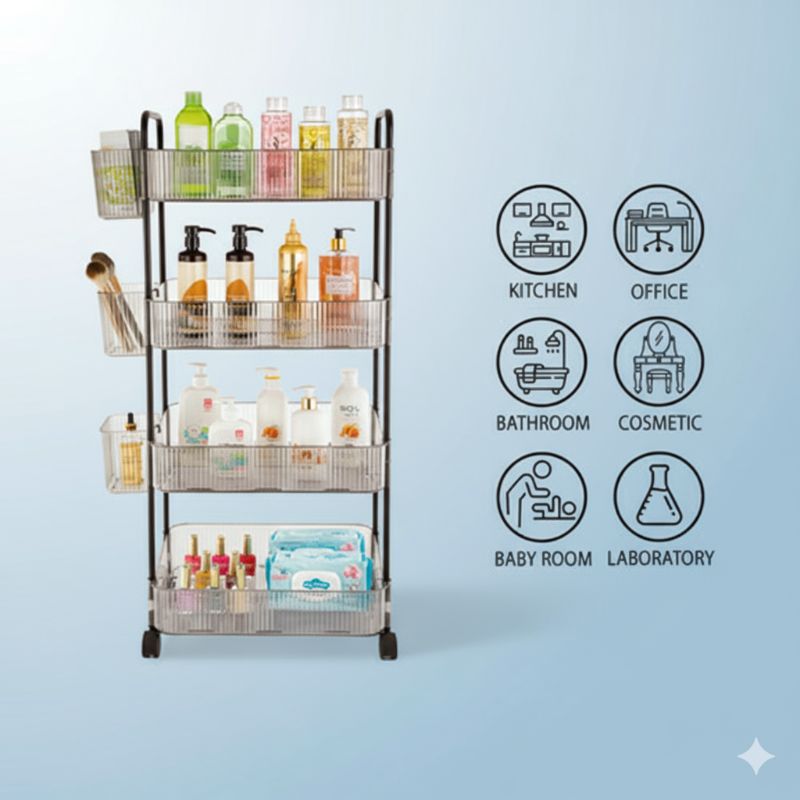 Limon Acrylic 4-Tier Trolley – Multi-Purpose Storage Cart - Image 3