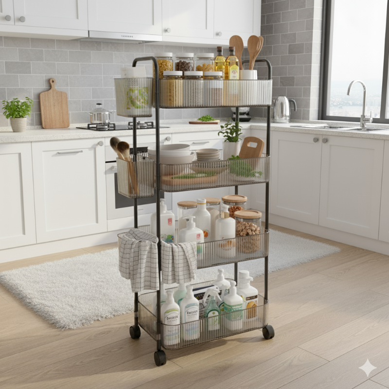 Limon Acrylic 4-Tier Trolley – Multi-Purpose Storage Cart