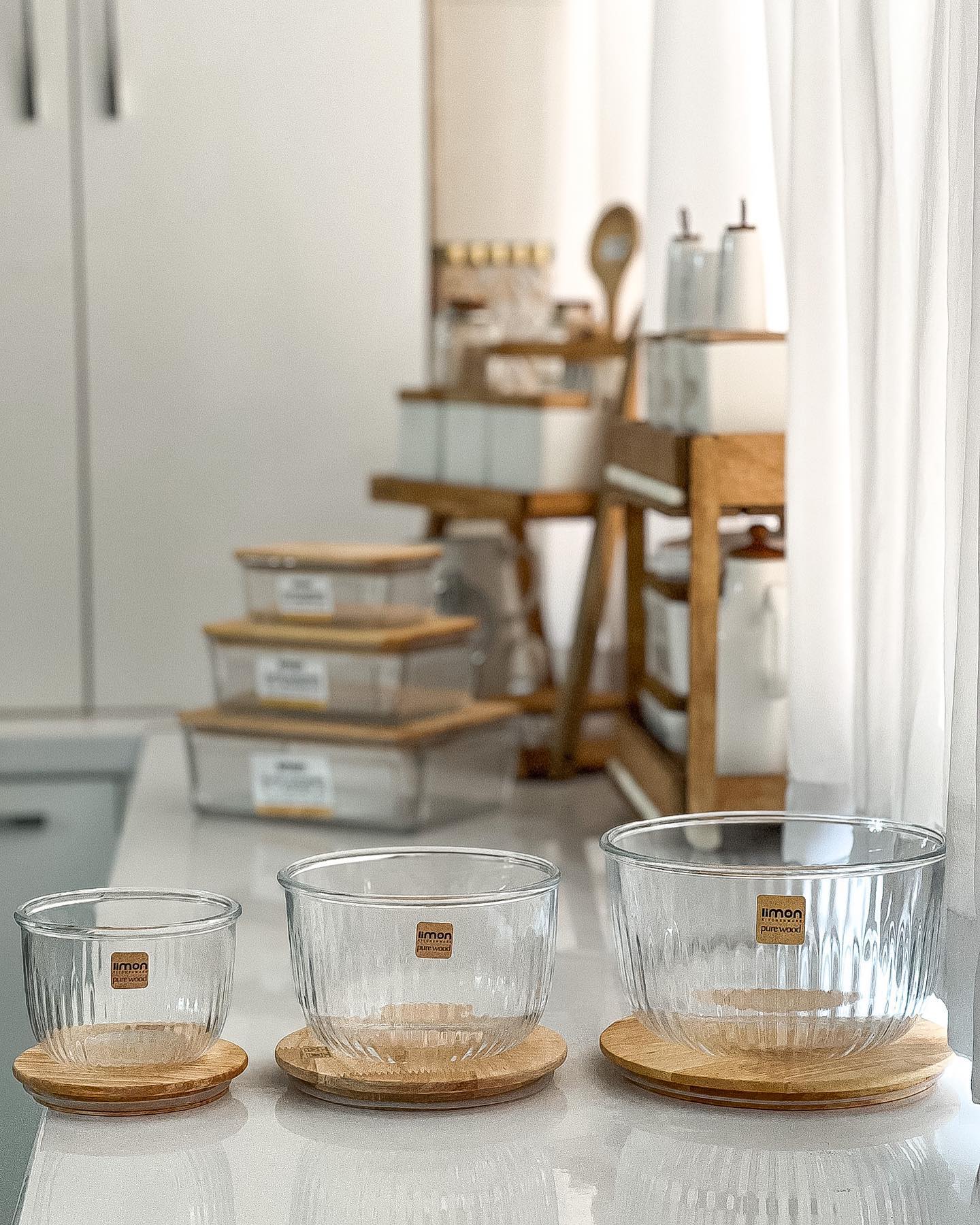 Limon Glass Bowl 3 Pc's Set with Wooden Lid - Image 5