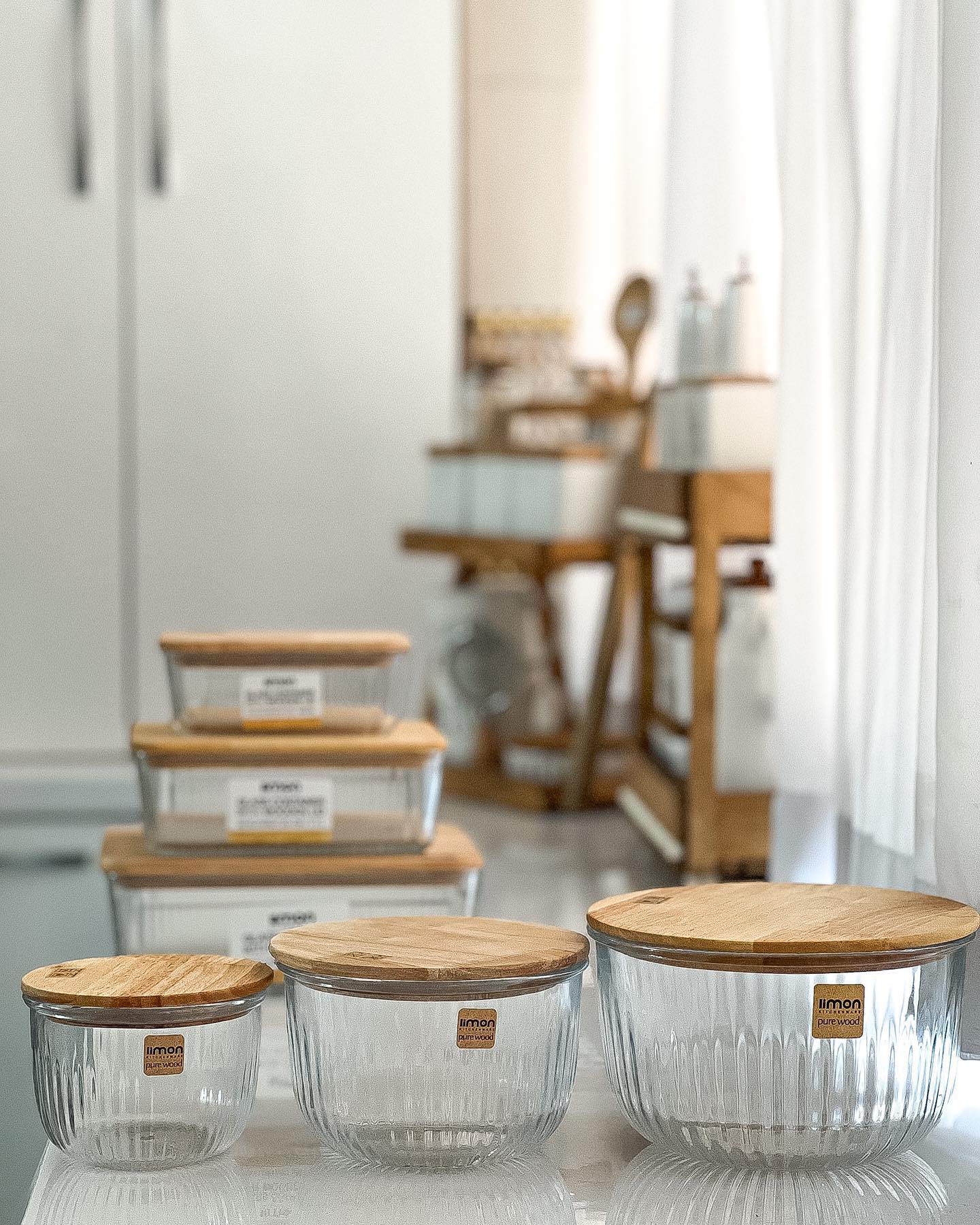 Limon Glass Bowl 3 Pc's Set with Wooden Lid - Image 6