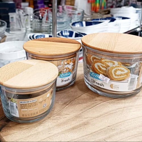 Ziba Wooden Glass Container 3-Pcs Set