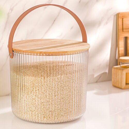 ribbed storage bucket with wooden lid & handle by limon