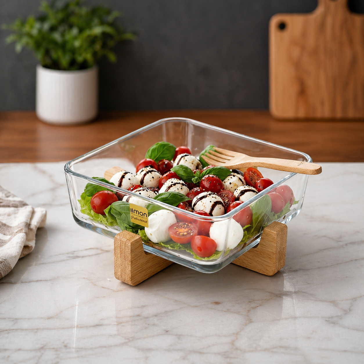 snackease wooden x base server with glass dish by limon