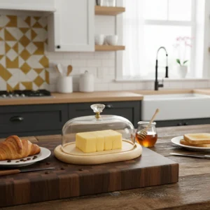 limon wooden butter dish with clear acrylic lid