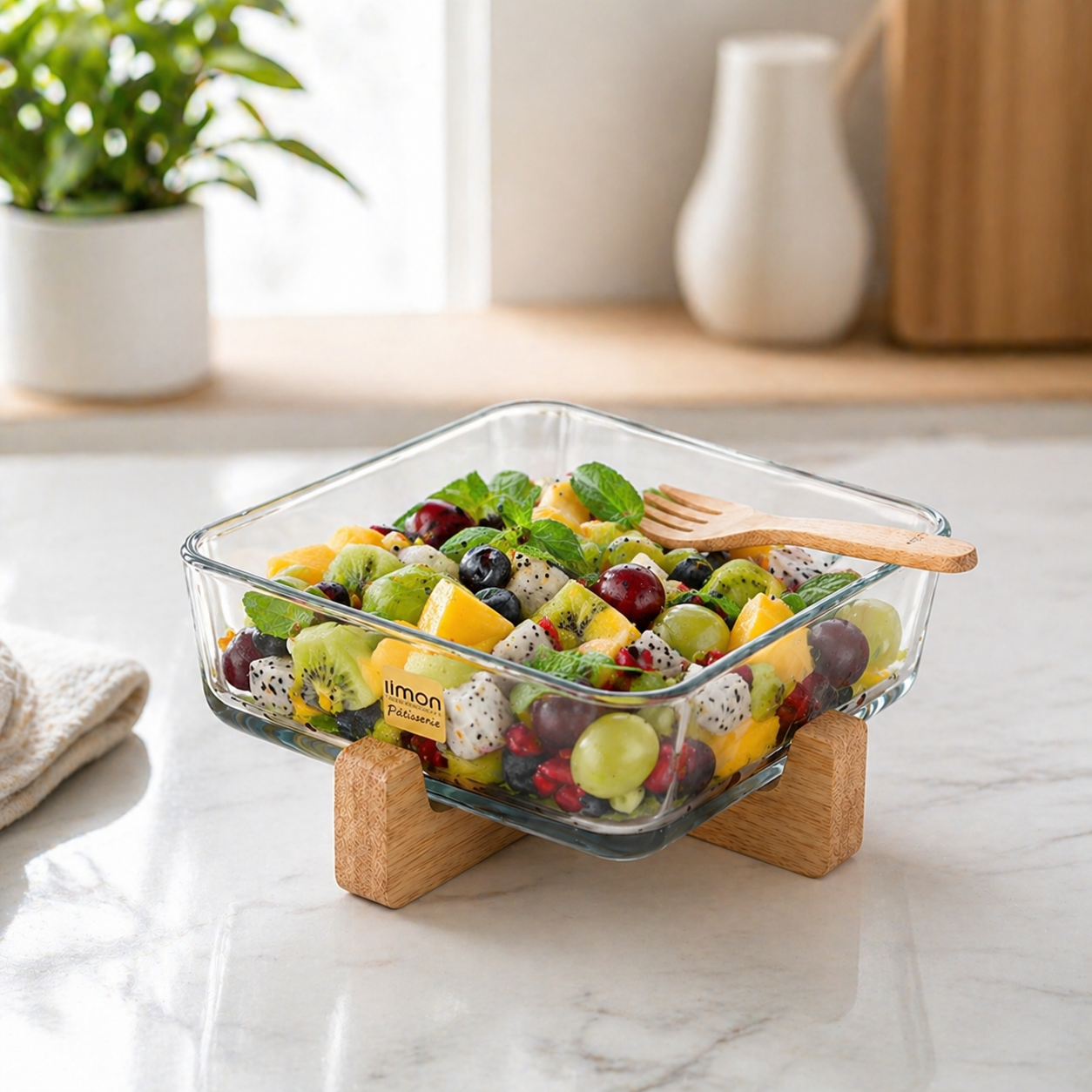 snackease wooden x base server with glass dish by limon