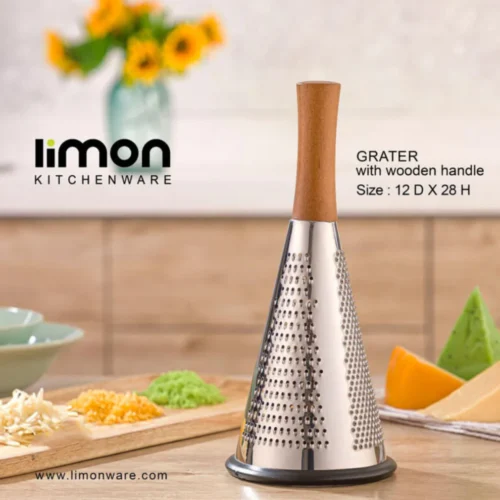 limon premium stainless steel 3 sided kitchen grater with ergonomic wooden handle