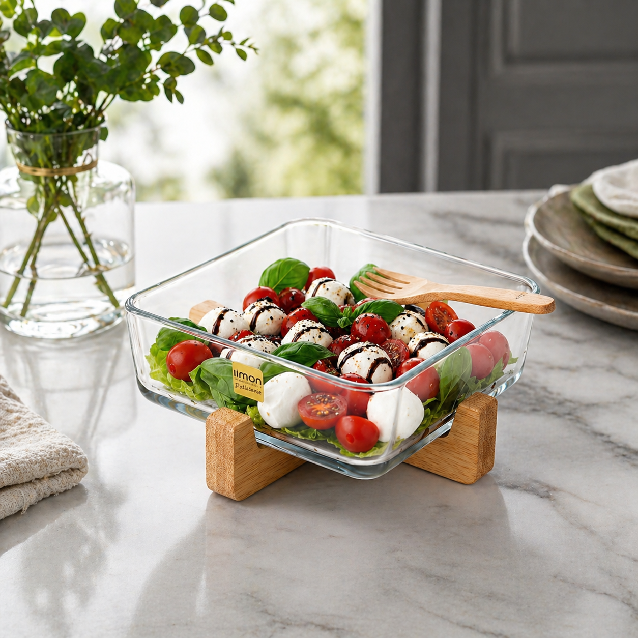 snackease wooden x base server with glass dish by limon