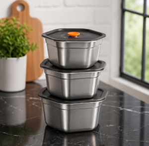 imperial nest hexagonal 3 piece stainless steel storage boxes set (1400ml, 2000ml, 2500ml)