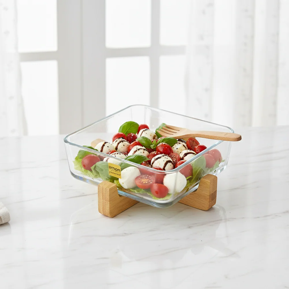 snackease wooden x base server with glass dish by limon