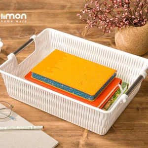 multipurpose rectangle bamboo basket with steel handles by limon