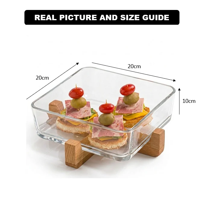snackease wooden x base server with glass dish by limon