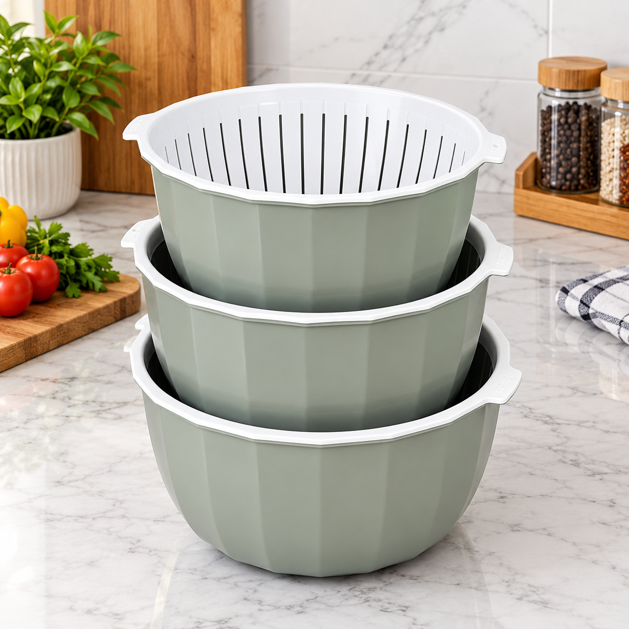 Ziba 2-in-1 Colander & Bowl Set (3-Piece) - Image 4