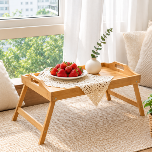 Danny Home Natural Bamboo Bed Foldable Tray Table
