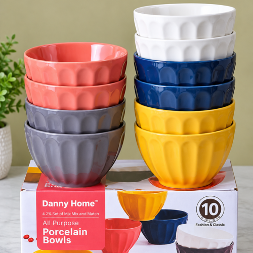 Danny Home Mixed Color Fluted Dessert Bowl Set – 10 Pieces