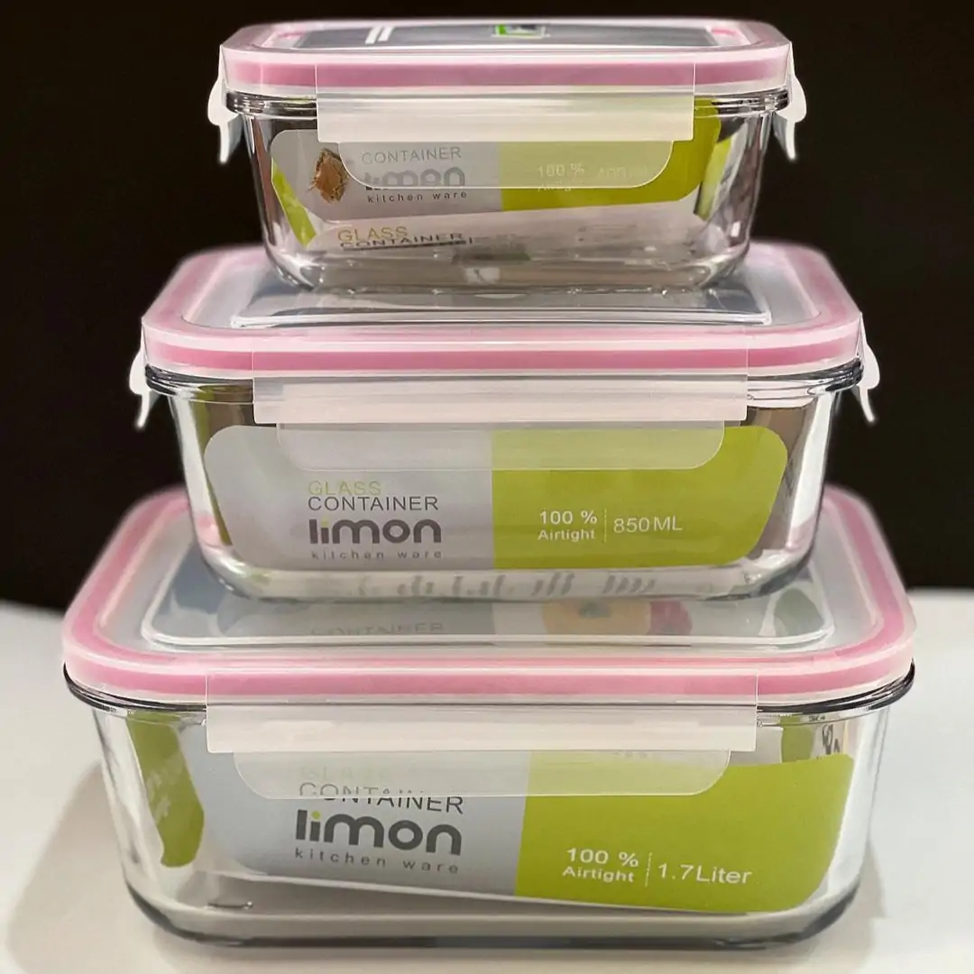 Limon Glass Container 3-Pcs Set with 4-Lock Lid (Rectangle) - Image 7