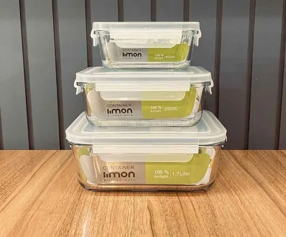 Limon Glass Container 3-Pcs Set with 4-Lock Lid (Rectangle) - Image 4