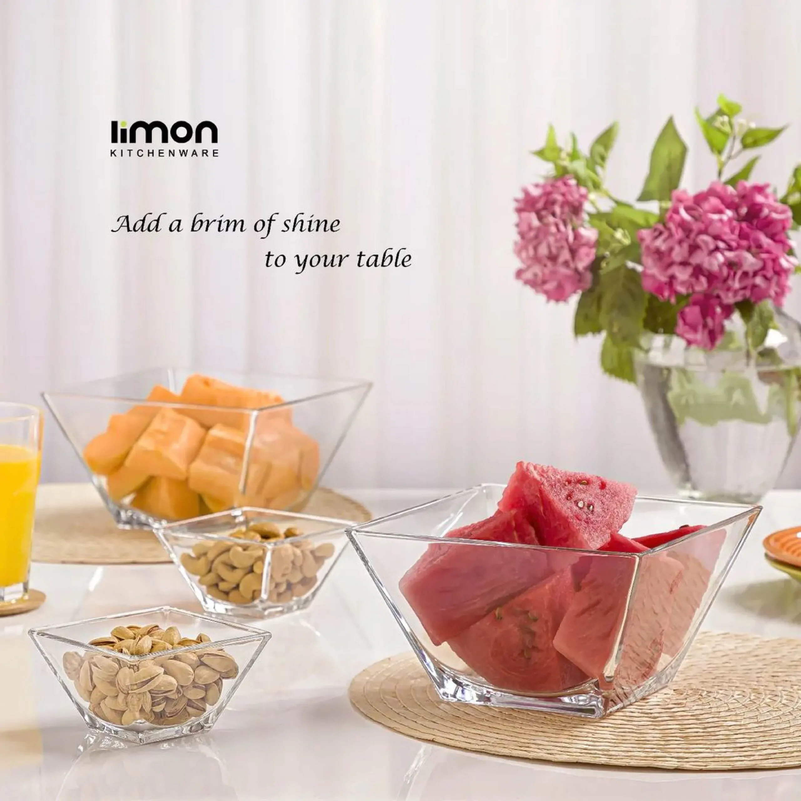 Limon Square Glass Bowl & Tumbler's (Pack of 1+6 )
