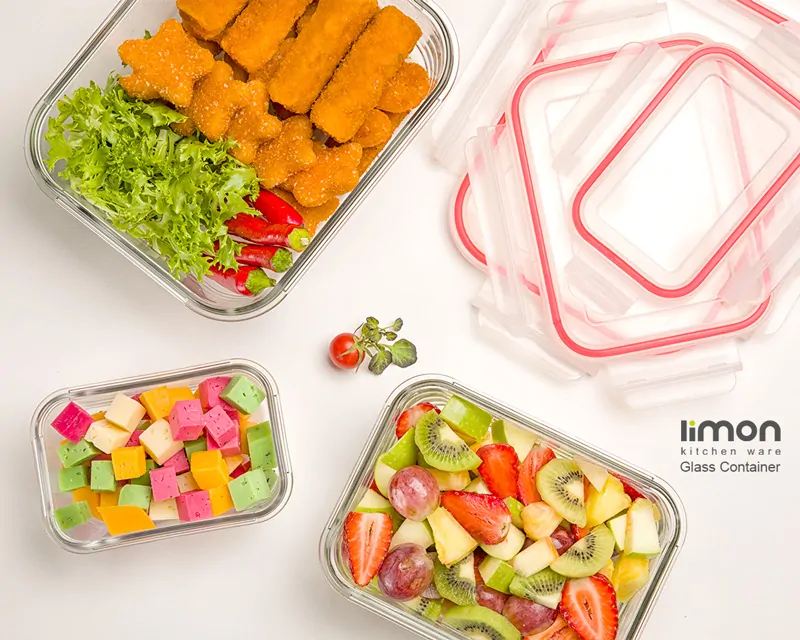 Limon Glass Container 3-Pcs Set with 4-Lock Lid (Rectangle) - Image 6