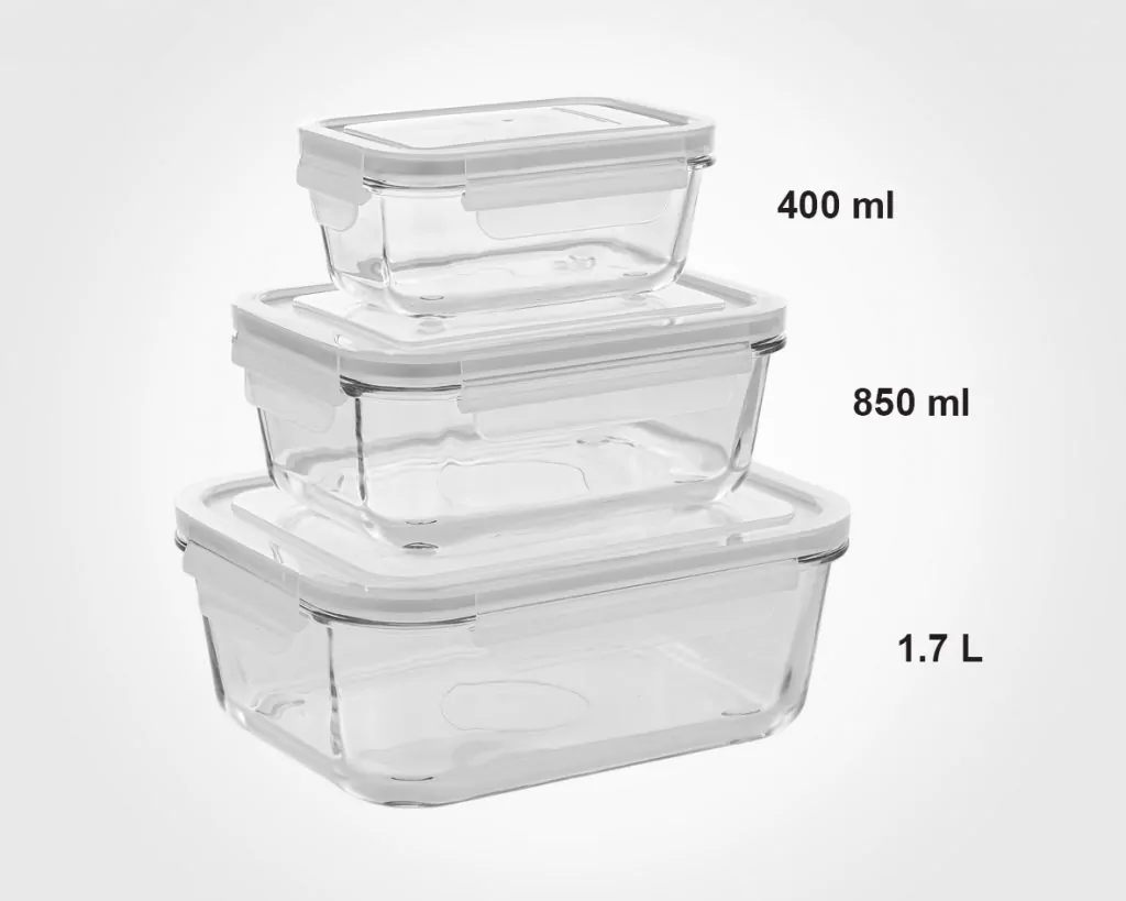 Limon Glass Container 3-Pcs Set with 4-Lock Lid (Rectangle) - Image 9