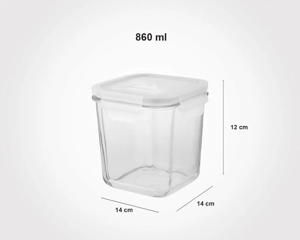Limon Printed Square Glass Container with 4-Lock Lid 860-Ml - Image 5