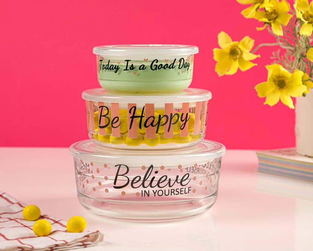 Limon Vacuum Glass Bowl with Dated Lid 3-Pcs Set (Printed) - Image 2