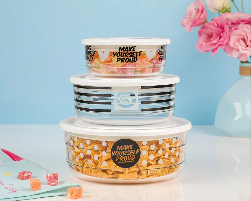 Limon Vacuum Glass Bowl with Dated Lid 3-Pcs Set (Printed)