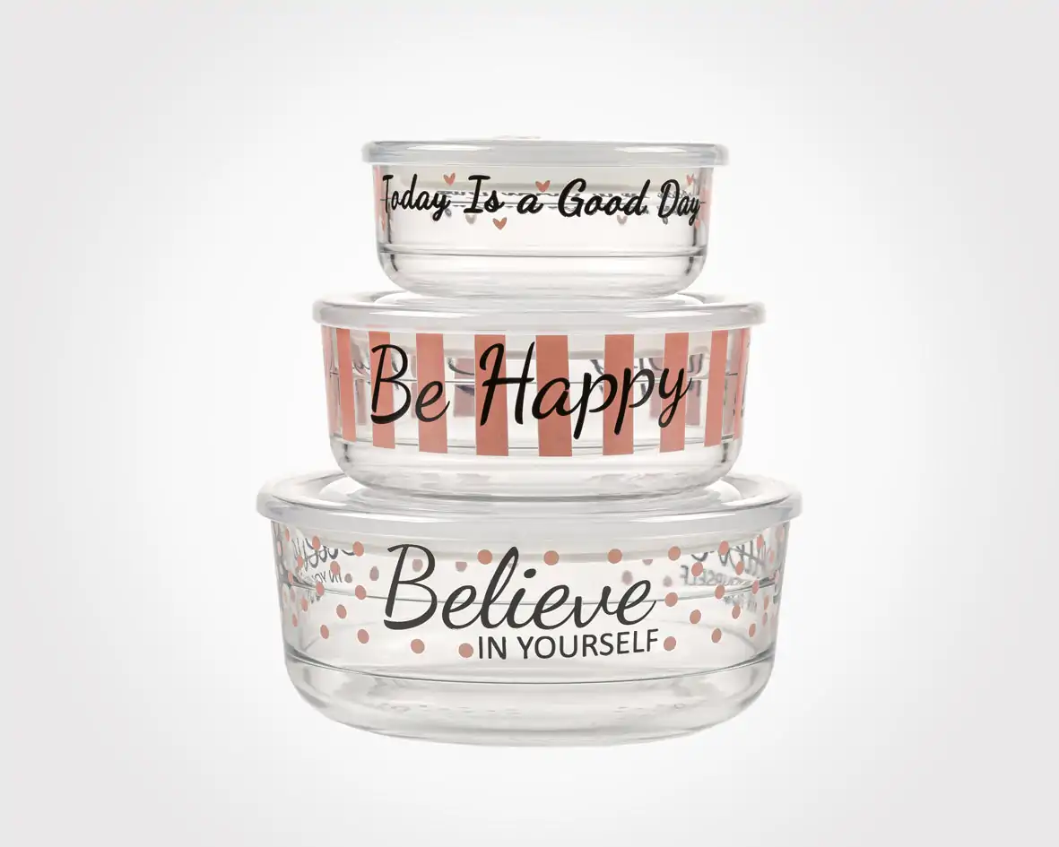 Limon Vacuum Glass Bowl with Dated Lid 3-Pcs Set (Printed) - Image 6