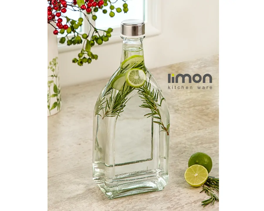 Limon Glass Water Bottle with Steel Lid 1.1 L (Rectangle)