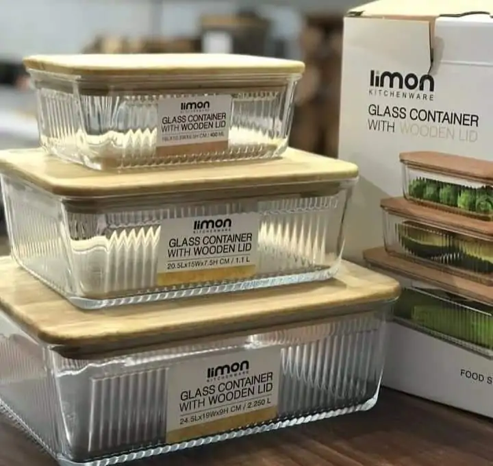 Limon Rectangular Glass Container with Wooden Lid - Image 4