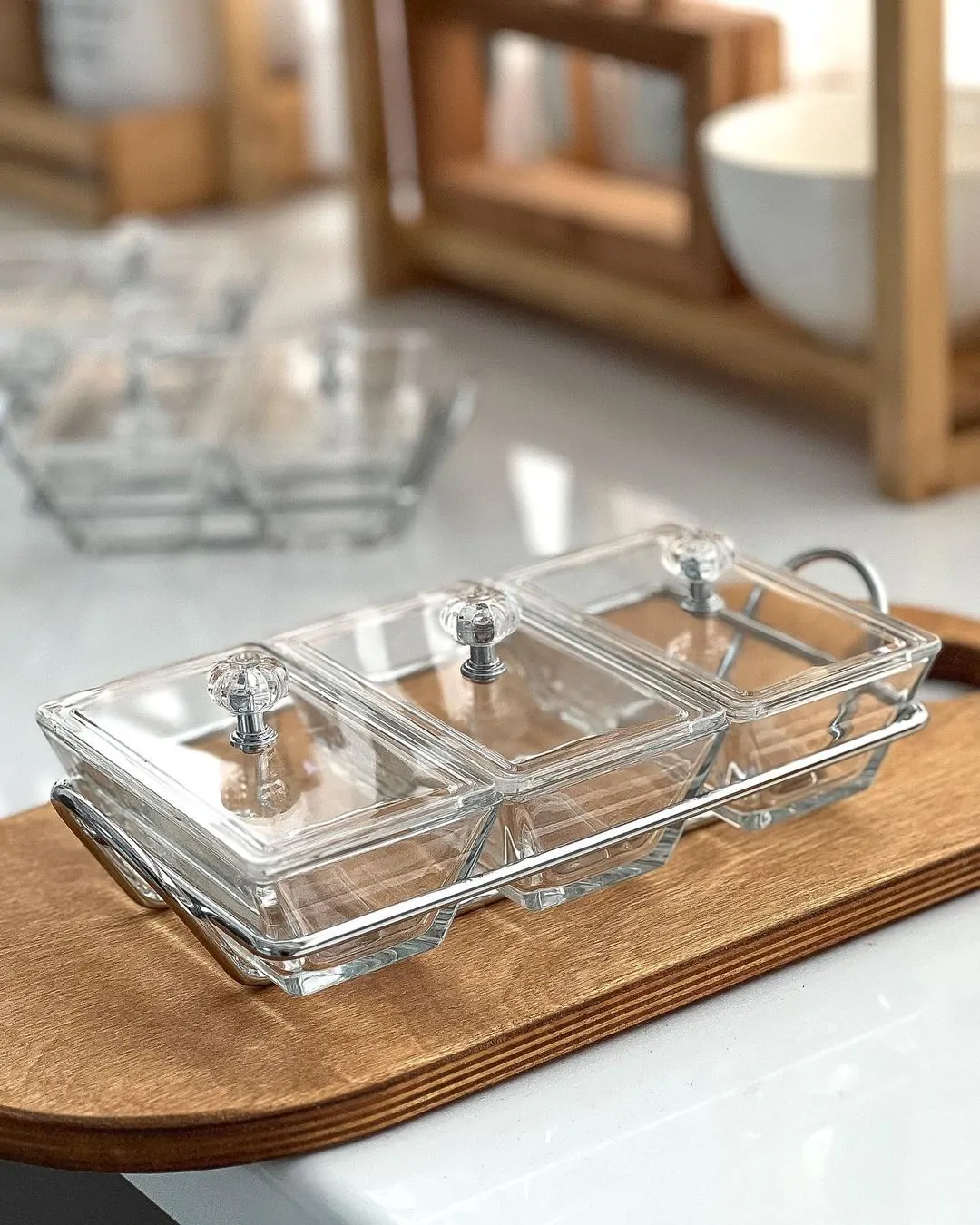 Limon Glass Snack Serving Tray 3-Sections (Rectangular) - Image 4