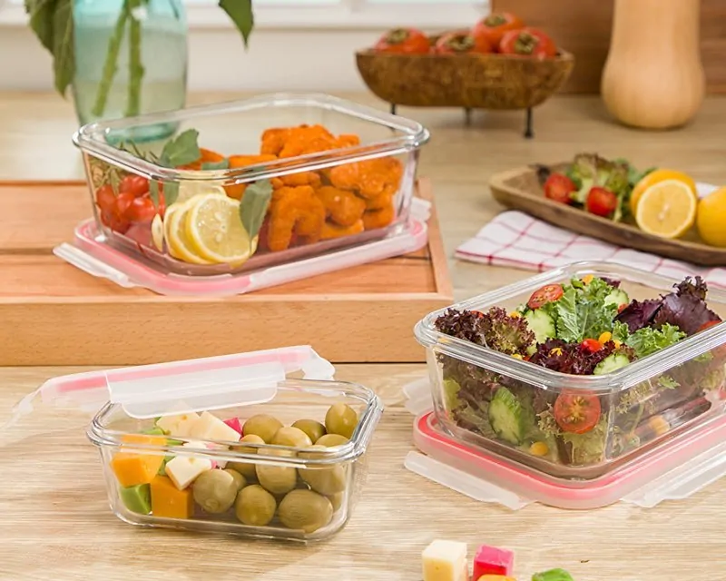 Limon Glass Container 3-Pcs Set with 4-Lock Lid (Rectangle) - Image 2