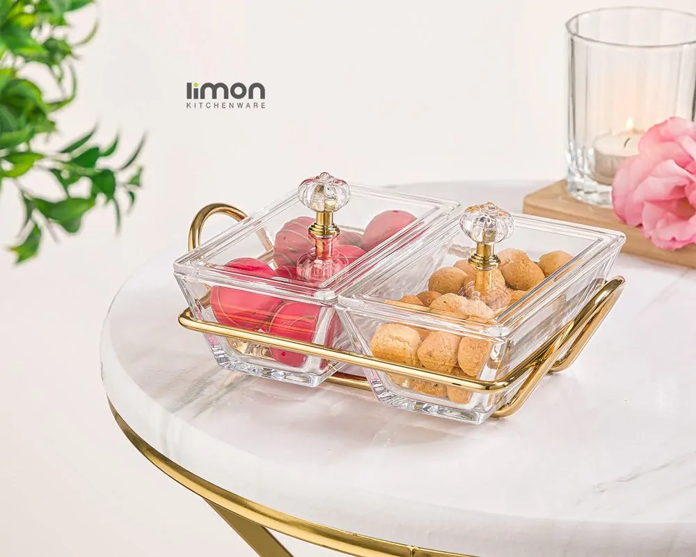 Limon Glass Snack Serving Tray 2-Sections (Rectangular) - Image 3