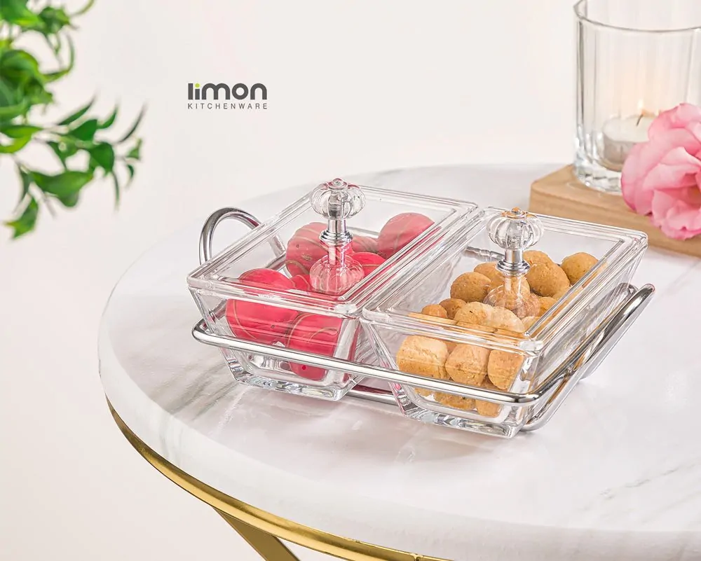Limon Glass Snack Serving Tray 2-Sections (Rectangular) - Image 2