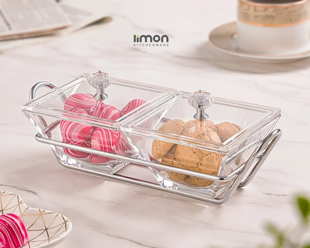 Limon Glass Snack Serving Tray 2-Sections (Square) - Image 2