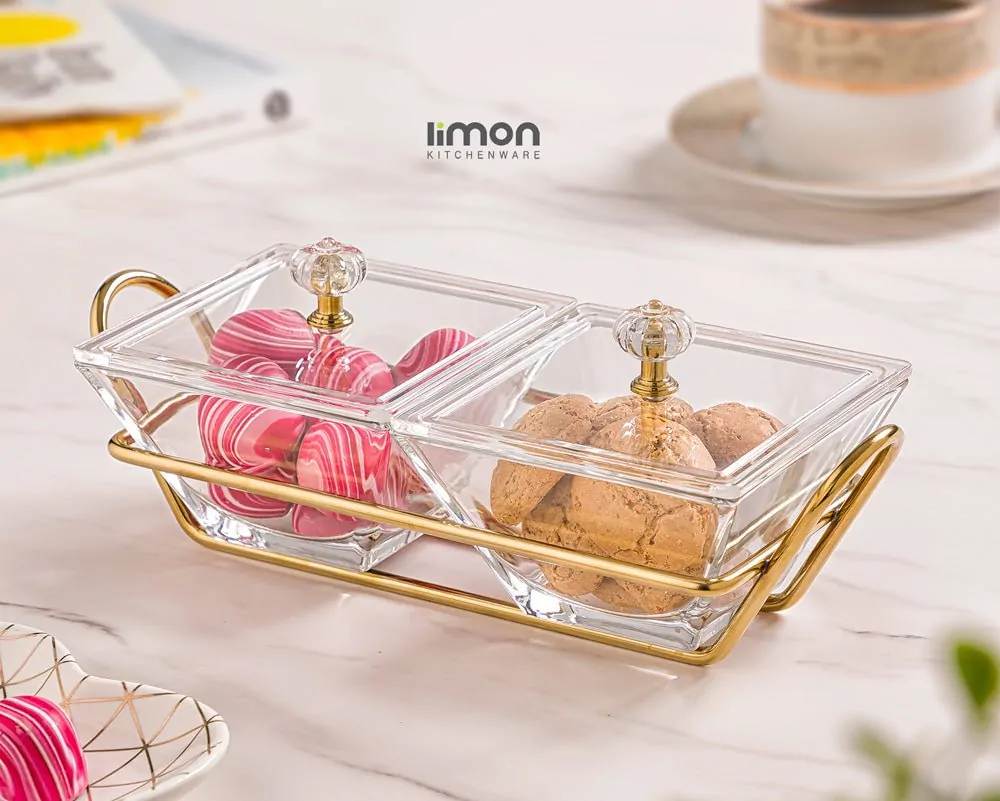 Limon Glass Snack Serving Tray 2-Sections (Square)