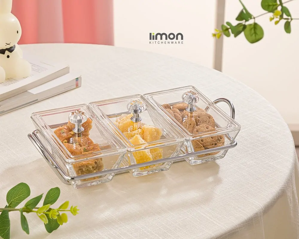 Limon Glass Snack Serving Tray 3-Sections (Rectangular) - Image 2
