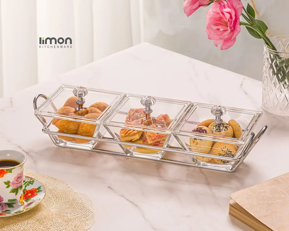 Limon Glass Snack Serving Tray 3-Sections (Square) - Image 2
