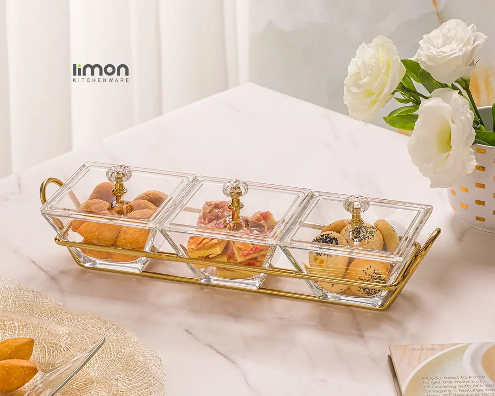 Limon Glass Snack Serving Tray 3-Sections (Square) - Image 3